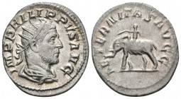 FILIPO I. Antoniniano. 244-249 d.C. Roma. A/ Busto radiado y drapeado con coraza a derecha. IMP PHILIPPVS AVG. R/ Elefante marchando a izquierda guiad...