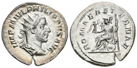FILIPO I. Antoniniano. 244-247 d.C. Roma. A/ Busto radiado y drapeado con coraza a derecha. IMP M IVL PHILIPPVS AVG. R/ Roma sedente a izquierda porta...
