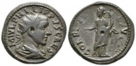 FILIPO I. Ae23. 244-249 d.C. Deultum. A/ Busto radiado y drapeado con coraza a derecha. M IVL PHILIPPVS CAES. R/ Homonoia estante a izquierda portando...