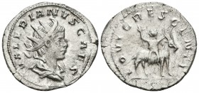 VALERIANO II. Antoniniano. 257 d.C. Colonia. A/ Busto radiado y drapeado a derecha. VALERIANVS CAES. R/ Júpiter sobre cabra con las manos extendidas. ...