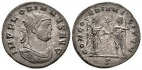FLORIANO. Antoniniano. 276 d.C. Roma. A/ Busto radiado y drapeado con coraza a derecha. IMP C FLORIANVS AVG. R/ Victoria a izquierda sosteniendo palma...