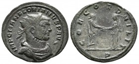 FLORIANO. Antoniniano. 276 d.C. Roma. A/ Busto radiado y drapeado con coraza a derecha. IMP C FLORIANVS AVG. R/ Victoria a izquierda sosteniendo palma...