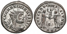 MAXIMIANO. Antoniniano. 293-294 d.C. Cyzicus. A/ Busto radiado y con coraza a derecha. IMP C M A MAXIMIANVS PF AVG. R/ Júpiter estante a izquierda por...