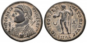 CONSTANTINO I. Follis. 317-320 d.C. Alexandría. A/ Busto laureado a izquierda portando globo, cetro y mappa. IMP CONSTANTINVS AVG. R/ Júpiter estante ...