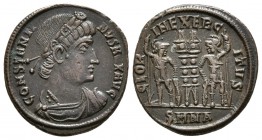 CONSTANTINO I. Follis. 330-335 d.C. Nicomedia. A/ Busto con diadema, drapeado y con coraza a derecha. CONSTANTINVS MAX AVG. R/ Dos soldados enfrentado...