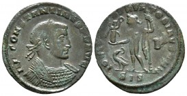 CONSTANTINO I. Follis. 313 d.C. Siscia. A/ Busto laureado con coraza a derecha. IMP CONSTANTINVS P F AVG. R/ Júpiter a izquierda sosteniendo victoria ...