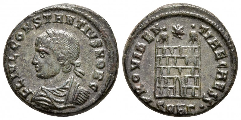 CONSTANCIO II. Follis. 325-326 d.C. Heraclea. A/ Busto laureado y drapeado con c...