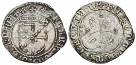 FERNANDO I. Real. (1512-1516) Navarra. Cru.V.S. 1317.8; Cru.C.G. 3221a var. Ar. 3,22g. MBC+.
Ex. Soler y Llach 85. Nº413. 26/02/2015.