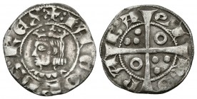 JAIME II. Dinero. (1291-1327). Barcelona. Letras A y U góticas. Cru.V.S. 344.1; Cru.C.G. 2160a. Ar. 0,94g. MBC+.