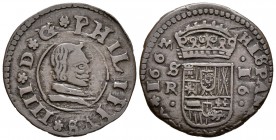 FELIPE IV. 16 Maravedís. 1663. Sevilla R. Cal-1568; J.S. M-609. Ae. 4,13g. MBC-.