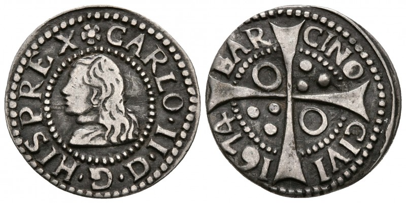 CARLOS II. 1 Croat. 1674. Barcelona. D invertida. Cru.C.G. 4904e; Cal-658. Ar. 2...