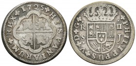 FELIPE V. 2 Reales. 1725. Sevilla J. Cal-1427. Ar. 5,29g. MBC/MBC-.