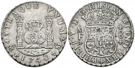 FELIPE V. 8 Reales. 1740. México MF. Columnario. Cal-790. Ar. 26,45g. Metal agrio y marquitas. MBC/MBC+.