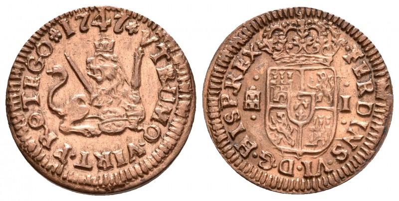 FERNANDO VI. 1 Maravedí. 1747. Segovia. Cal-717. Ae. 1,06g. MBC+.