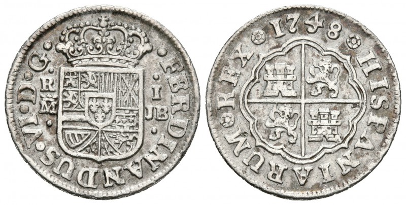 FERNANDO VI. 1 Real. 1748. Madrid JB. Cal-560. Ar. 2,86g. Suave pátina. MBC+.