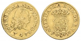 FERNANDO VI. 1/2 Escudo. 1747. Sevilla PJ. Cal-260. Au. 1,76g. BC+/MBC-.