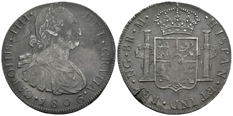 CARLOS IV. 8 Reales. 1806. Guatemala M. Cal-639. Ar. 26,64g. Pátina oscura y gol...