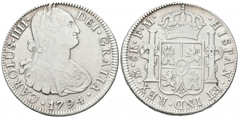 CARLOS IV. 8 Reales. 1794. México FM. Cal-687. Ar. 26,67g. MBC-/MBC.