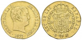 FERNANDO VII. 80 Reales. 1823. Barcelona SP. Tipo "Cabezón". Cal-174. Au. 6,69g. MBC. Escasa.