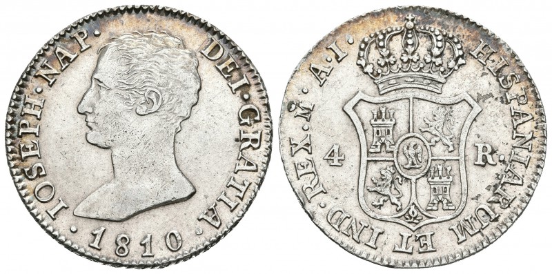 JOSE NAPOLEON. 4 Reales. 1810. Madrid AI. Cal-54. Ar. 5,90g. Pequeñas hojitas en...