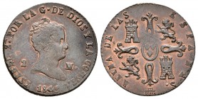 ISABEL II. 2 Maravedís. 1849/48. Segovia. Cal-561 var. Ae. 2,19g. EBC-. Rara sobrefecha.