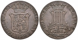 ISABEL II. 6 Cuartos. 1838. Barcelona. Cal-685. Ae. 13,53g. MBC+.