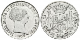 ISABEL II. 10 Reales. 1853. Madrid. Cal-223. Ar. 12,96g. MBC+/MBC.