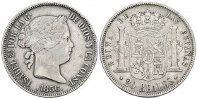 ISABEL II. 20 Reales. 1856. Madrid. Cal-178. Ar. 25,60g. MBC-.