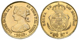 ISABEL II. 40 Reales. 1862. Madrid. Cal-104. 3,27g. Falsa de época en platino dorado. MBC+.