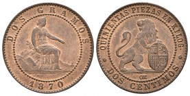 GOBIERNO PROVISIONAL. 2 Céntimos. 1870. Barcelona OM. Cal-26. Ae. 1,95g. SC-.