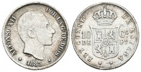 ALFONSO XII. 10 Centavos de Peso. 1883. Manila. Cal-96. Ar. 2,48g. MBC.