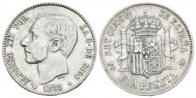 ALFONSO XII. 1 Peseta. 1883 *18-83. Madrid MSM. Cal-59. Ar. 4,93g. MBC-.