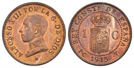 ALFONSO XIII. 1 Céntimo. 1913 *3. Madrid PCV. Cal-80. Ae. 1,08g. SC.