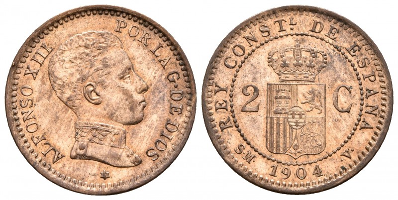 ALFONSO XIII. 2 Céntimos. 1904 *04 (Partido). SMV. Cal-67var. Ae. 1,96g. SC-.