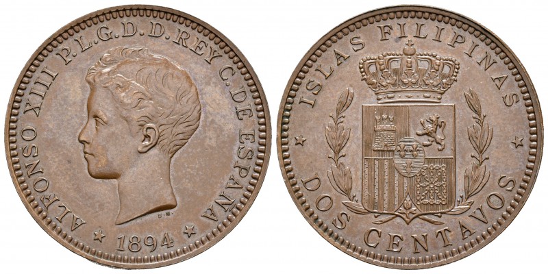 ALFONSO XIII. 2 Centavos. 1894. Manila. Grabador: Bartolomé Maura. Cal-pág. 844;...