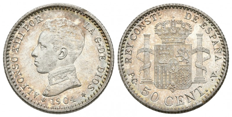 ALFONSO XIII. 50 Céntimos. 1904 *1-0. Madrid PCV. Cal-62. Ar. 2,51g. Preciosa pá...