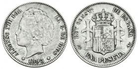 ALFONSO XIII. 1 Peseta. 1893 *18-93. Madrid PGL. Cal-39. Ar. 4,98g. Marquitas. MBC.