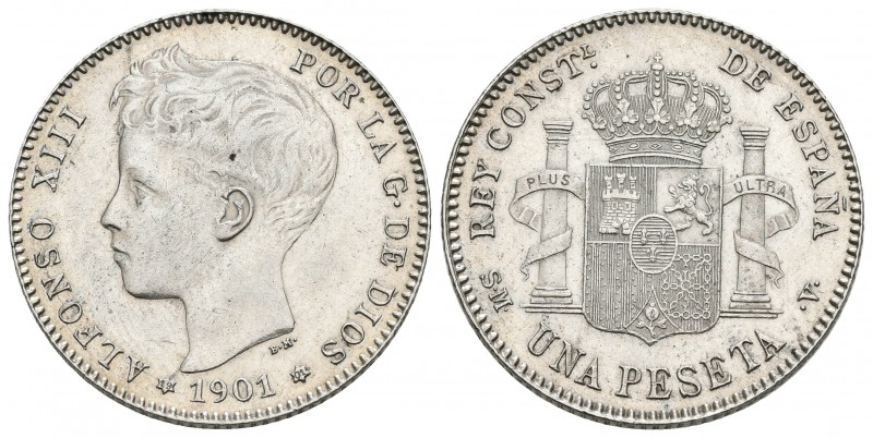 ALFONSO XIII. 1 Peseta. 1901 *19-01. Madrid SMV. Cal-45. Ar. 5,01g. Bella. MBC+.