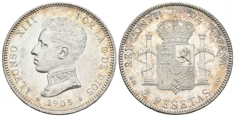 ALFONSO XIII. 2 Pesetas. 1905 *19-05. Madrid SMV. Cal-34. Ar. 9,96g. EBC.