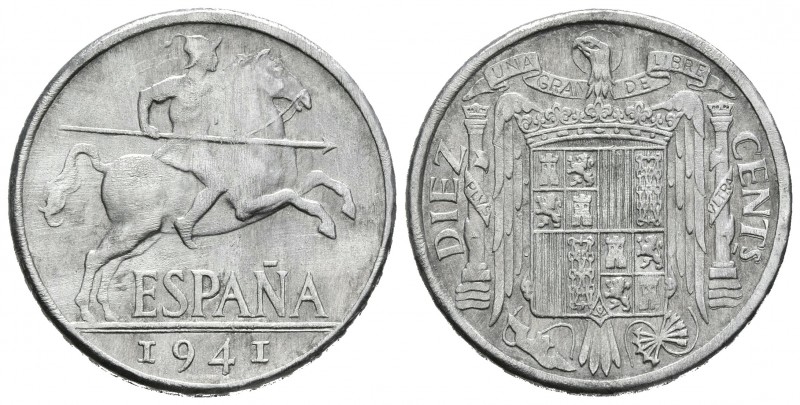 ESTADO ESPAÑOL. 10 Céntimos. 1941. Madrid. Reverso PLVS. Cal-129. Al. 1,85g. Fro...