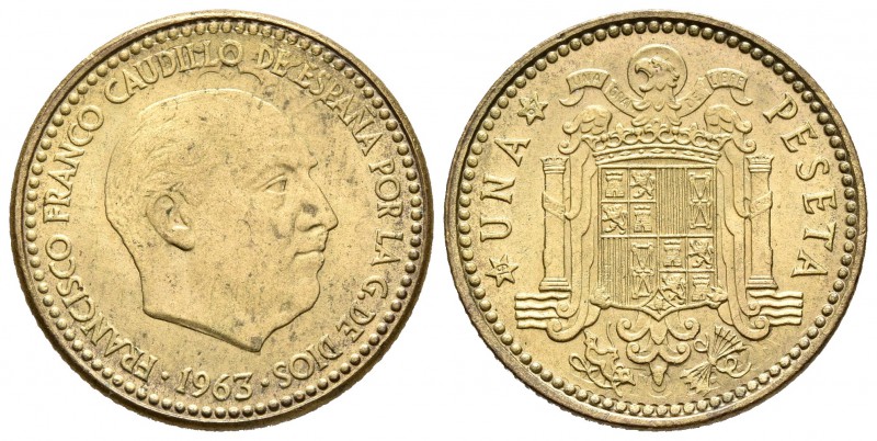 ESTADO ESPAÑOL. 1 Peseta. 1963 *19-67. Madrid. Parte del reverso incuso en anver...