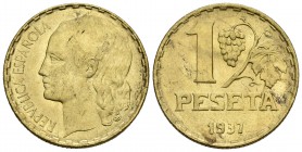 II REPUBLICA. 1 Peseta. 1937. Cal-2. Cu/Ni. 4,89g. EBC.