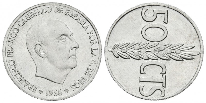 ESTADO ESPAÑOL. 50 Céntimos. 1966 *19-68. Reverso girado 90º. Cal-115. Al. 1,00g...