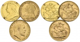 AUSTRALIA. Sovereign. 1893, 1897 (estuvo en aro) y 1902. Au. Peso total del conjunto 23,98g. BC+/MBC. A EXAMINAR.