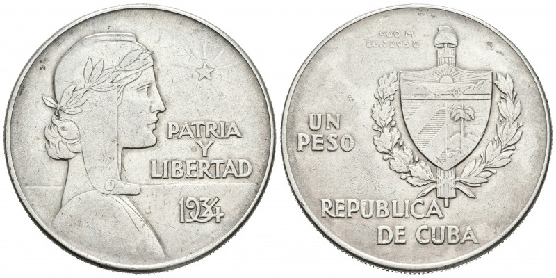 CUBA. 1 Peso. 1934. Km#22. Ar. 26,74g. MBC/MBC-.