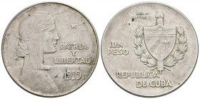 CUBA. 1 Peso. 1939. Km#22. Ar. 26,71g. MBC.
