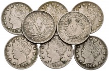 ESTADOS UNIDOS. 5 Cents. 1900, 1902, 1903, 1905, 1906, 1907, 1910 y 1911. MBC-/MBC+.
