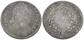 FRANCIA. Louis XIV. 1/2 Ecu. 1710 S. Km#382.16. Ar. 14,83g. BC+. Rara.