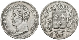 FRANCIA. Carlos X. 5 Francs. 1826. Paris A. Km#720.1. Ar. 24,84g. MBC+.
