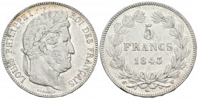 FRANCIA. Louis Felipe I. 5 Francs. 1843. Lille K. Km#749.13. Ar. 24,83g. Rayitas en anverso. MBC.